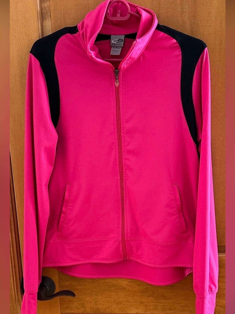 C9 by Champion Hot Pink Full Zip Track Jacket Thumbholes Black Trim Large L